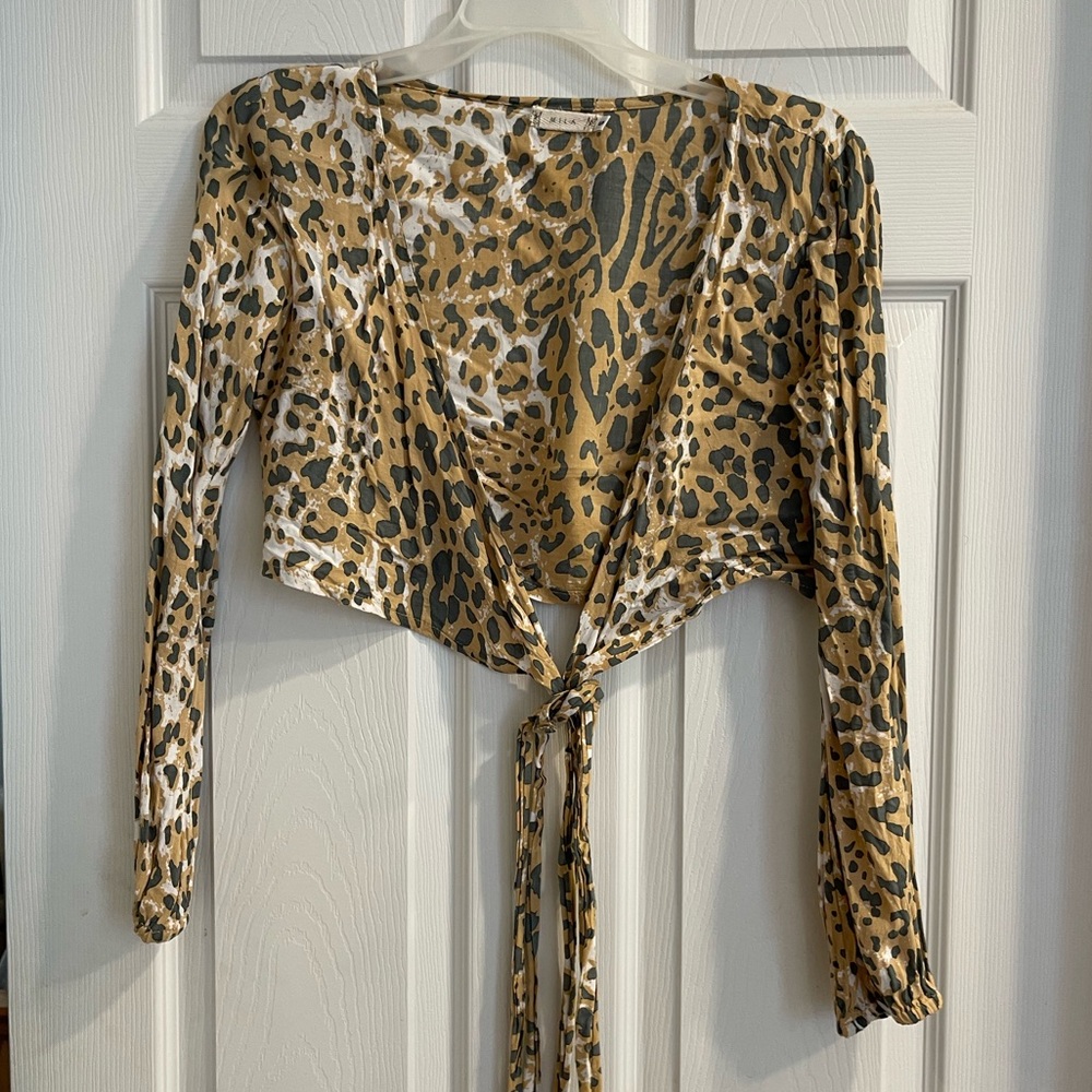 Blue Life Cheetah Print Tie-Front Crop Top